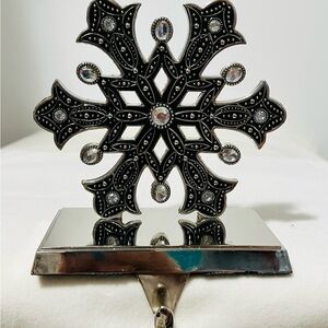 NWOT Elegant Black and Silver Snowflake Christmas Stocking Holder